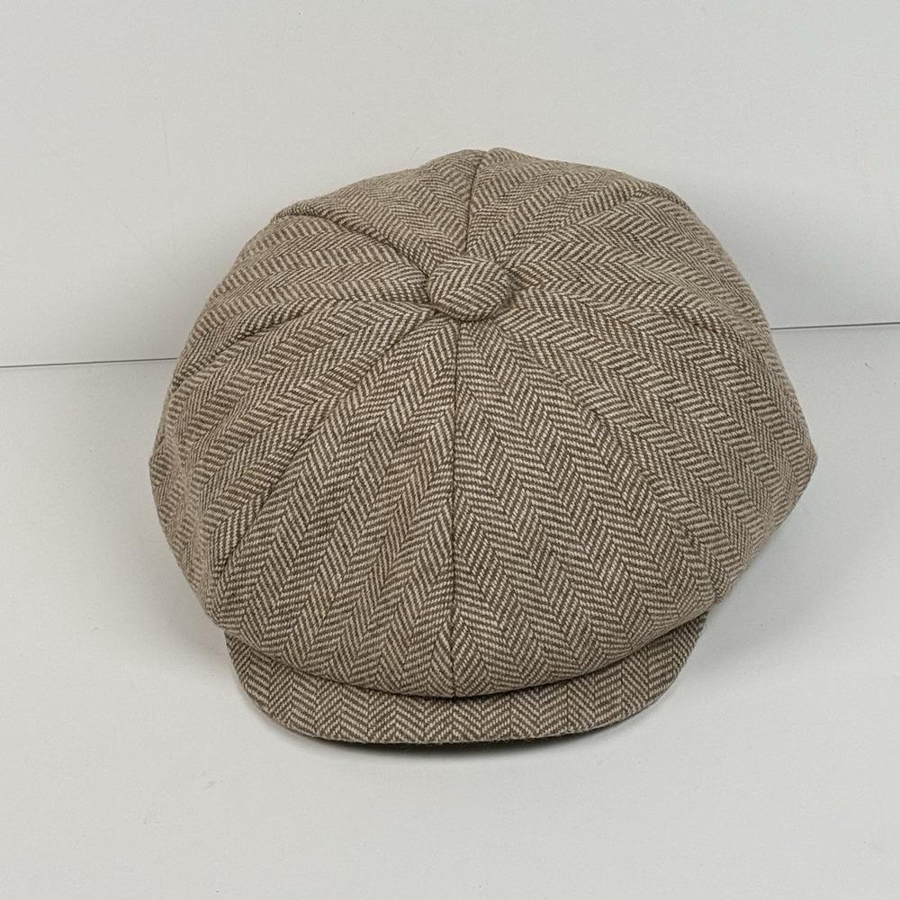 Jangoul Newsboy Cap Brown Tan Herringbone‎ Wool Blend Peaky Blinders 52cm Small